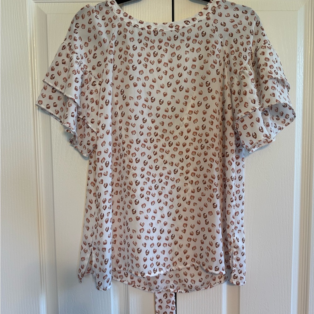 LOFT White Flutter Sleeve Blouse with Tie Front